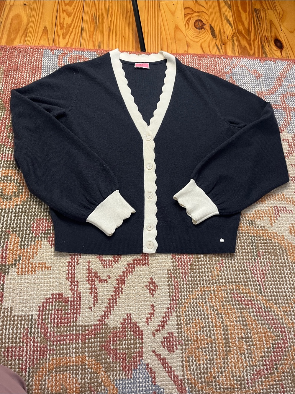 Kate Spade New York Scalloped Trim Cardigan Sweater Size L EUC